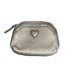 Brighton Vintage Silver Pebbled Leather Coin Purse w/ Rose Interior NWOT